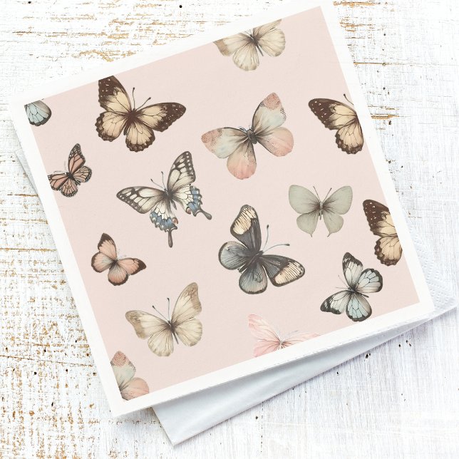 Cute Neutral Butterflies, Muted Tones Pale Pink Napkins (Creator Uploaded)