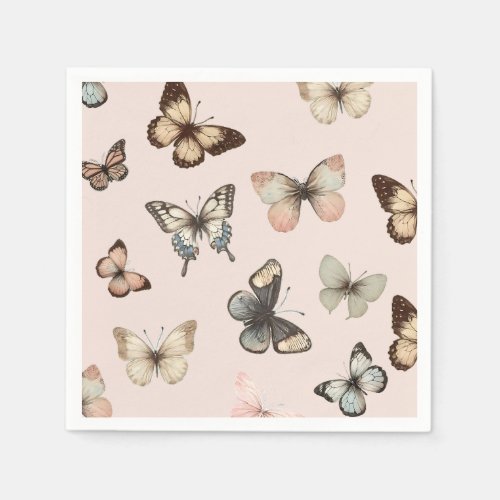 Cute Neutral Butterflies Muted Tones Pale Pink Napkins