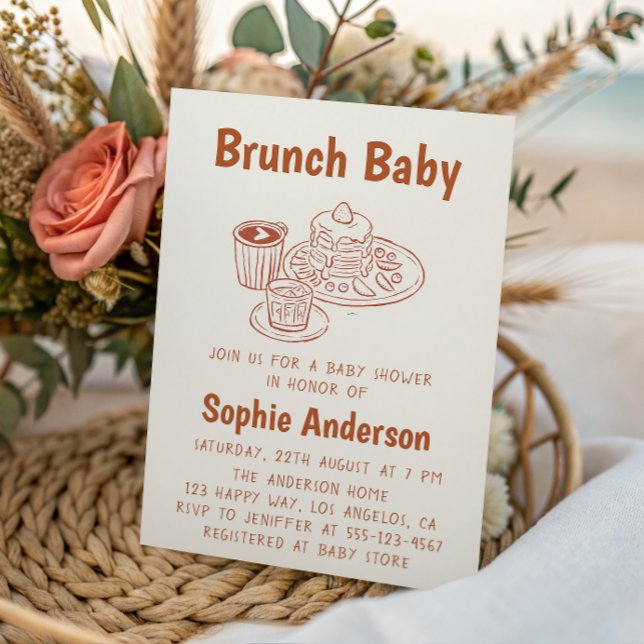 Cute Neutral Coffee & Pancakes Brunch Baby Shower Invitation (Creator Uploaded)