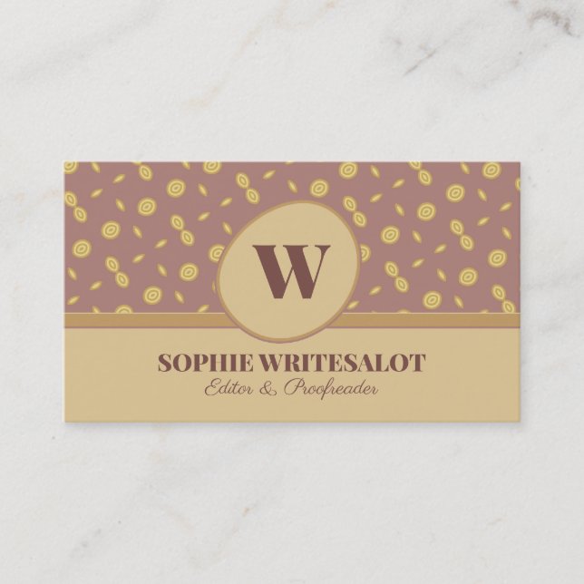 Cute neutral color pattern monogram business card (Front)