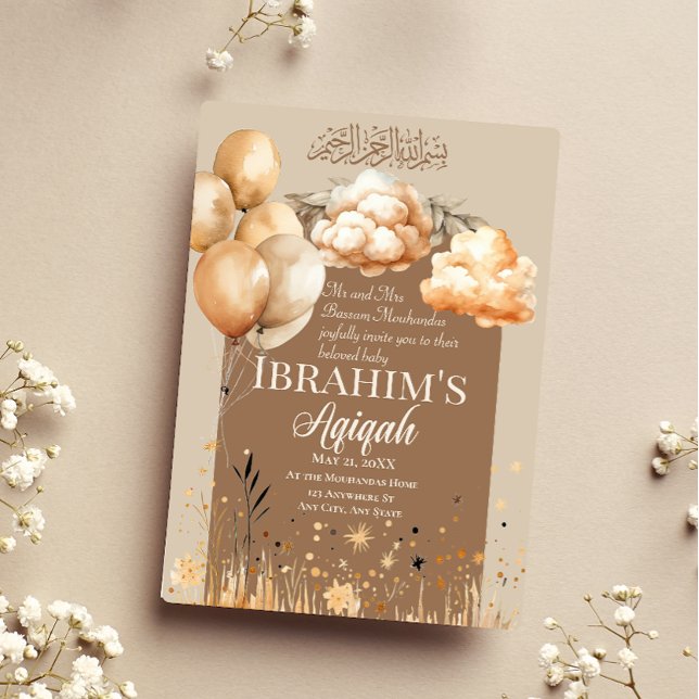 Cute Neutral Colors Islamic Baby Aqiqah Invitation (Creator Uploaded)