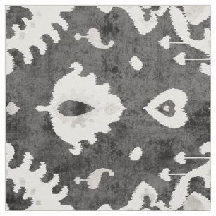Cute neutral dark grey beige ikat tribal patterns fabric