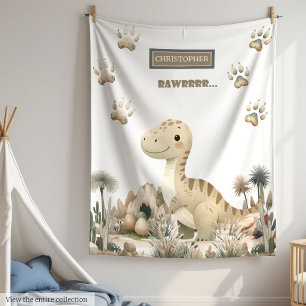 Cute Neutral Dino Personalized Boy Baby Shower  Blanket