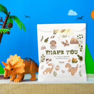 Cute Neutral Dinosaur Birthday Thank You Favor Bag