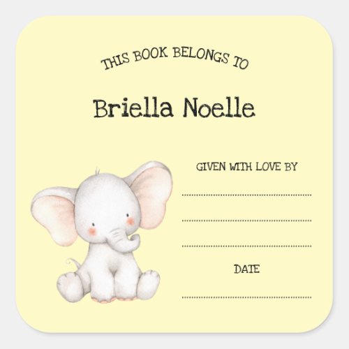 Cute neutral elephant baby shower bookplate