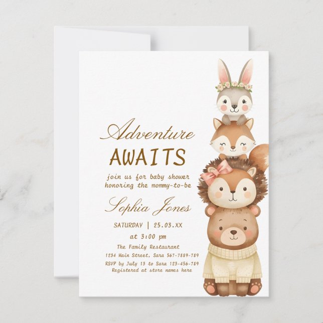 Cute Neutral Forest Animals Baby Shower Invitation (Front)