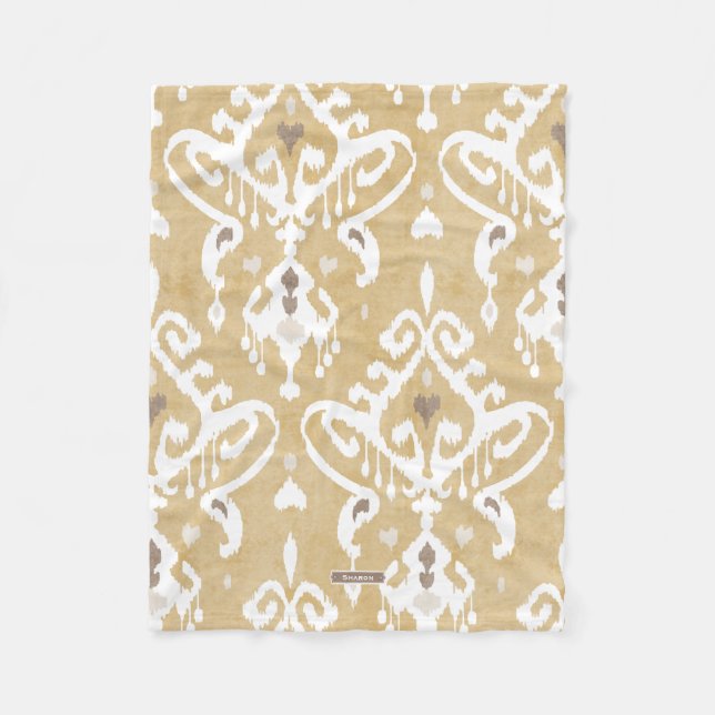 Cute neutral gold beige ikat tribal patterns fleece blanket (Front)