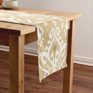 Cute neutral gold beige ikat tribal patterns short table runner