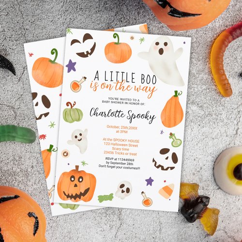 Cute neutral Halloween little boo baby shower Invitation