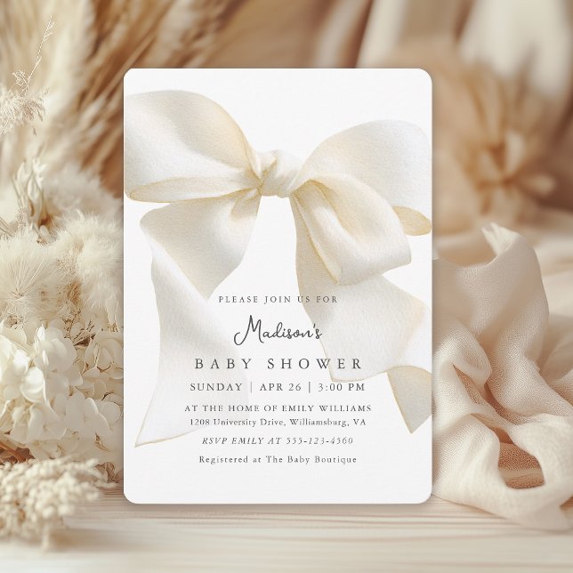 Cute Neutral Ivory Coquette Bow Baby Shower Invitation (Invitation may be ordered in both printed and instant download digital formats.)