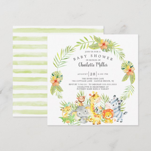 Cute Neutral Jungle Animals Baby Shower Invitation (Front/Back)