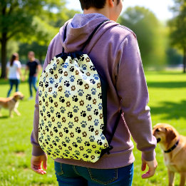 Cute Neutral Paw Print Pattern – Dog Lover Pet Paw Drawstring Bag