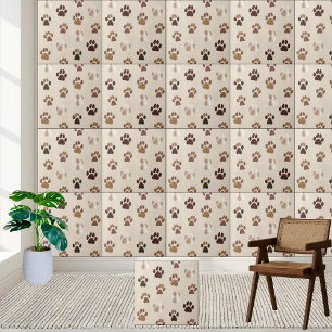 Cute Neutral Paw Print Tile