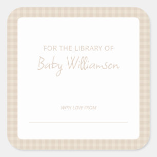 Cute Neutral Plaid Gingham Baby Shower Bookplate