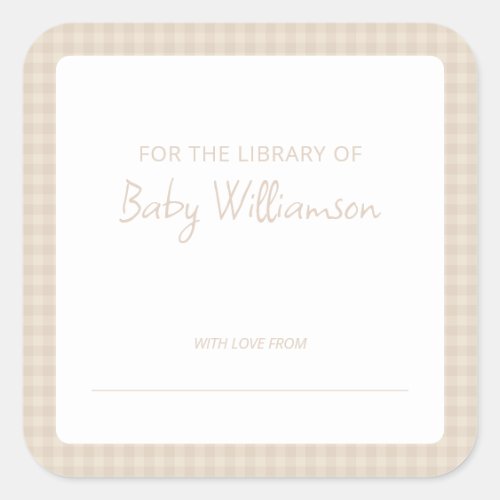Cute Neutral Plaid Gingham Baby Shower Bookplate
