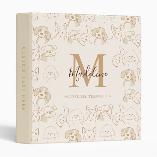 Cute Neutral Pop Dog Pattern Elegant Monogram 3 Ring Binder