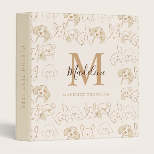 Cute Neutral Pop Dog Pattern Elegant Monogram 3 Ring Binder