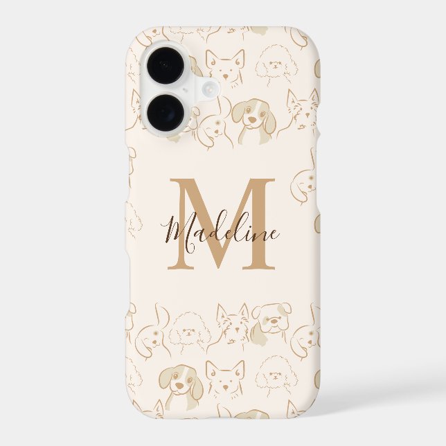 Cute Neutral Pop Dog Pattern Elegant Monogram Iphone Case (Back)