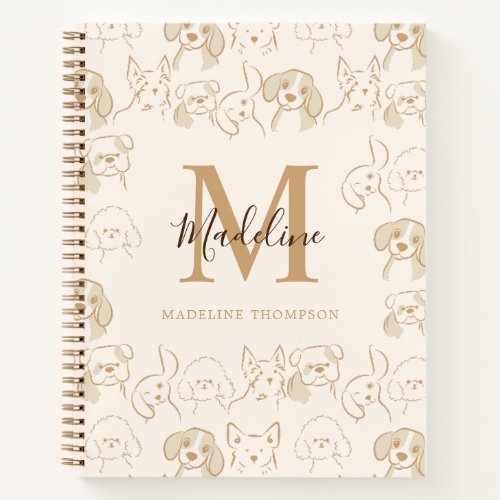 Cute Neutral Pop Dog Pattern Elegant Monogram Notebook