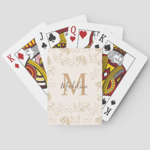 Cute Neutral Pop Dog Pattern Elegant Monogram Poker Cards