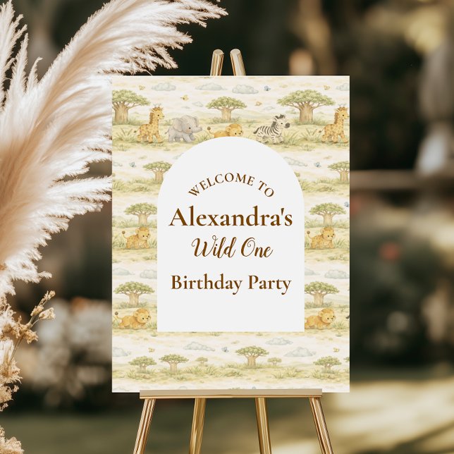 Cute Neutral Safari Animals First Birthday Foam Board (Creator Uploaded)