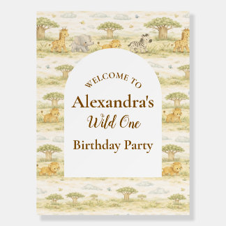 Cute Neutral Safari Animals First Birthday Foam Board