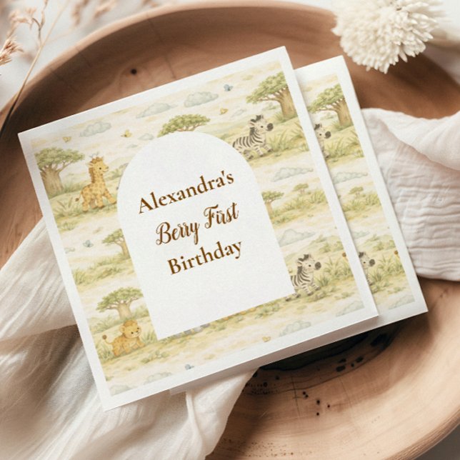Cute Neutral Safari Animals First Birthday Napkins (Creator Uploaded)