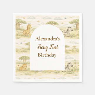 Cute Neutral Safari Animals First Birthday Napkins