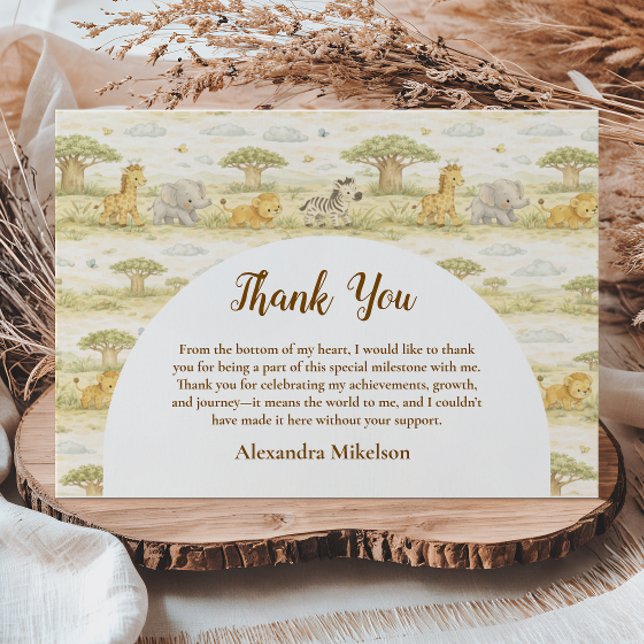 Cute Neutral Safari Animals First Birthday Thank You Card (Creator Uploaded)