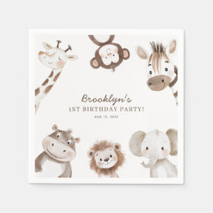 Cute Neutral Safari Jungle Birthday Party Kids Napkins