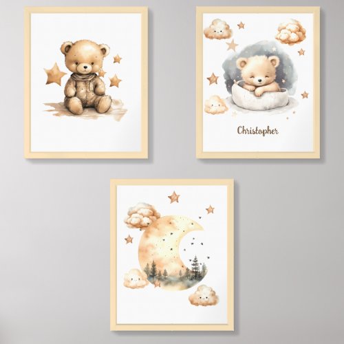 Cute neutral teddy bear brown hues 3 part wall art wall art sets