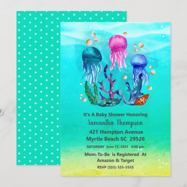 Cute Neutral Underwater Jelly Fish Baby Shower Invitation (Front/Back)