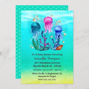 Cute Neutral Underwater Jelly Fish Baby Shower Invitation