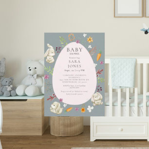 Cute Neutral Watercolor Bunny Baby Shower Invitation