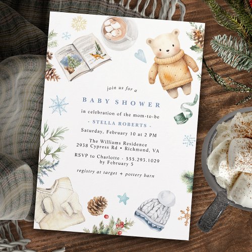 Cute Neutral Watercolor  Cozy Winter Baby Shower Invitation