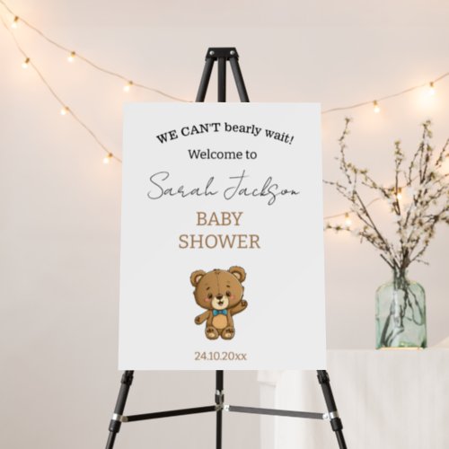 Cute Neutral White Teddy Bear Baby Shower Welcome Foam Board