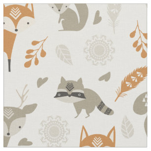 Cute Neutral Woodland Animals Fabric