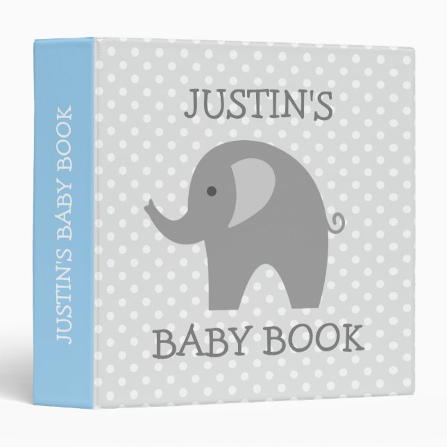 Cute new baby binder with blue and grey elephant (Front/Spine)
