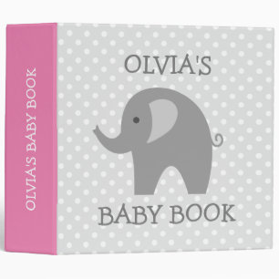 Cute new baby binder with pink and grey elephant