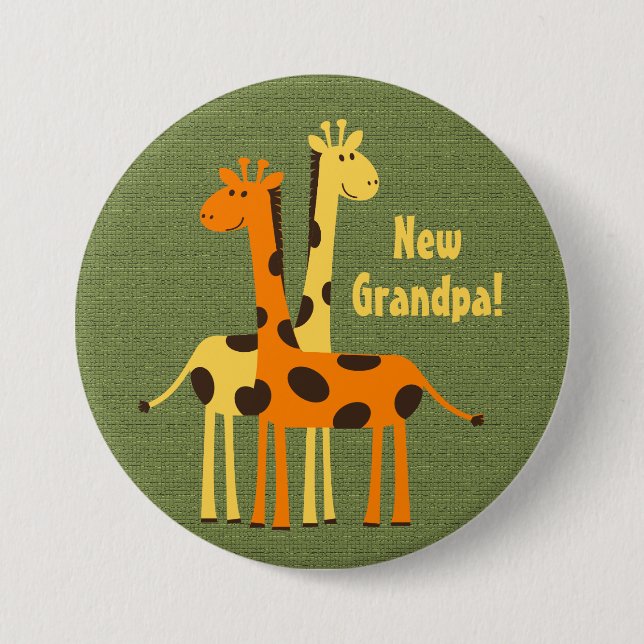 Cute New Baby Grandpa Grandfather Giraffe Button (Front)
