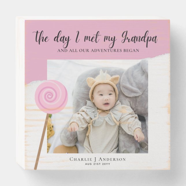 Cute New Baby PHOTO Gift For Grandparents Family Wooden Box Sign (Front Horizontal)