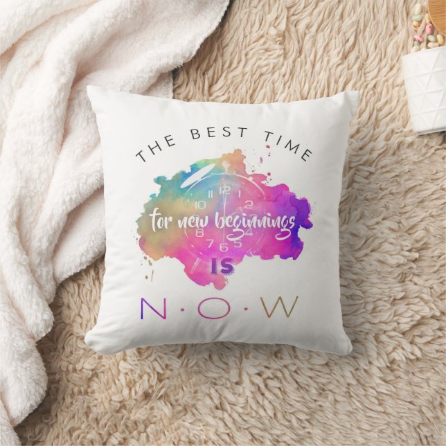 Cute New Beginnings Start Now Motivational Quote Throw Pillow (Blanket)