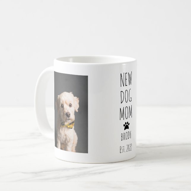 Cute New Dog Mom Photo Handwritten Text Coffee Mug (Front Left)
