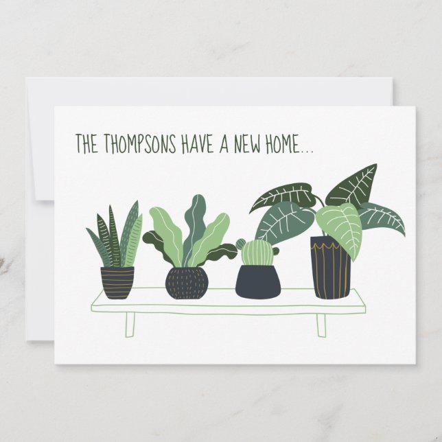 Cute New Home Address Change Potted Plants Moving Announcement (Front)