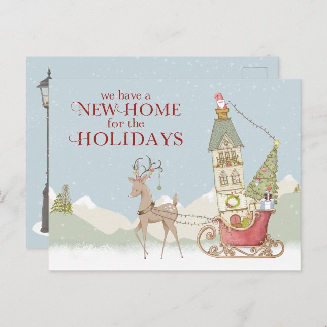 Cute New Home Address Holiday Christmas Announcement Postcard (Front/Back)