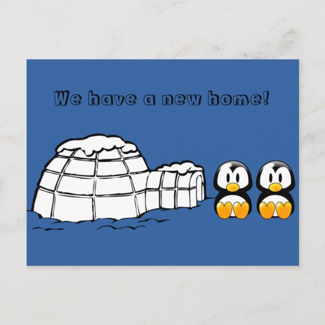 Cute New Home Funny Penguin Address Change Moving Announcement Postcard (Front)