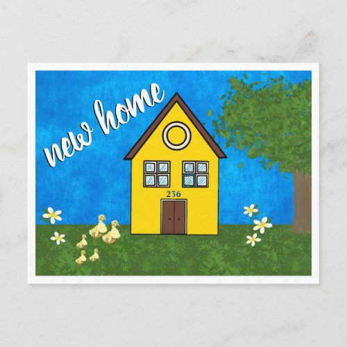 Cute New Home Yellow House Drawing Announcement