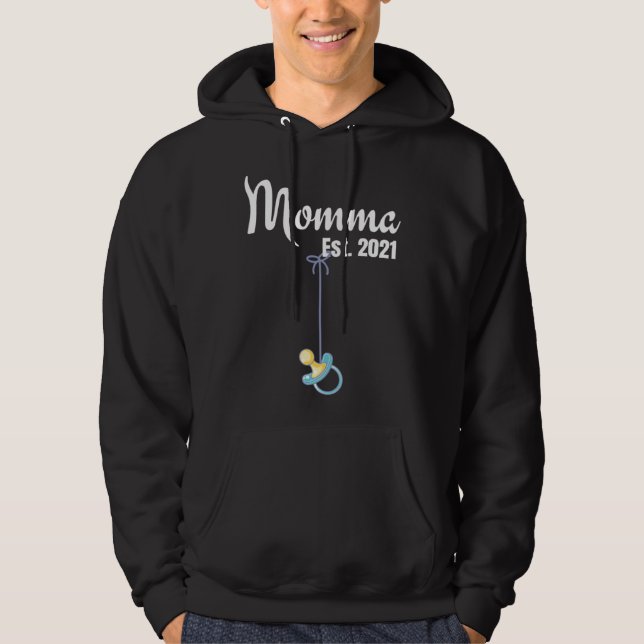 Cute New Momma Pregnancy announcement Mom Boy Moth Hoodie (Front)