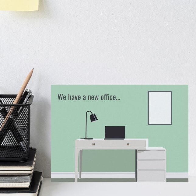 Cute New Office Address Change Green Desk Moving Announcement (Creator Uploaded)