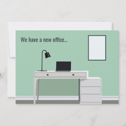 Cute New Office Address Change Green Desk Moving Announcement